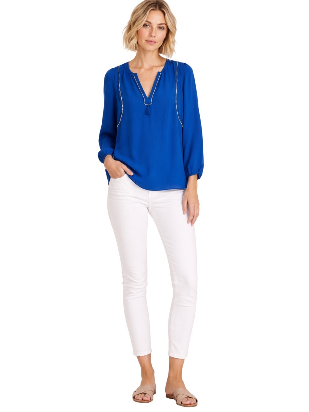 J. Crew Cobalt Blue Tassel & Cord Blouse